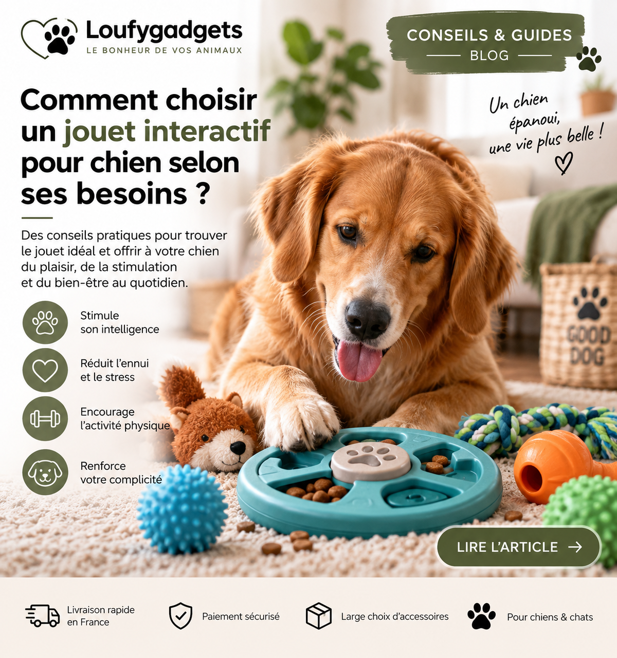 Chien jouant avec un jouet interactif et puzzle d'occupation