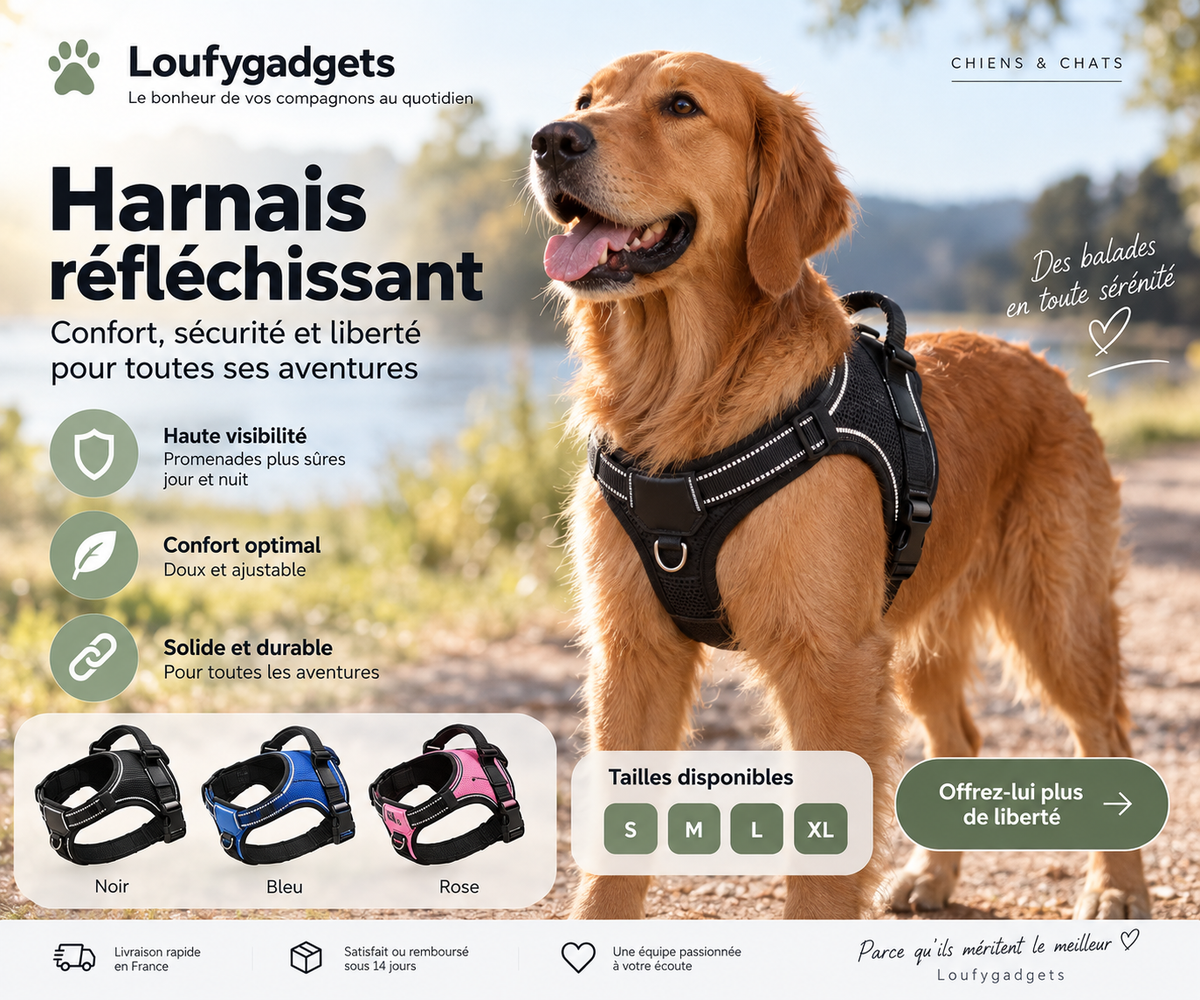Harnais réfléchissant pour chien et chat avec laisse