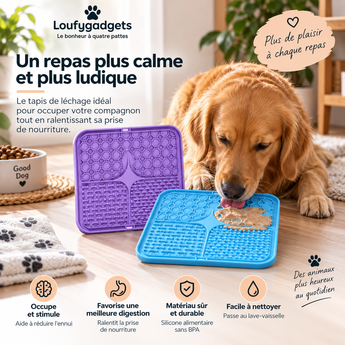 Tapis de léchage en silicone pour chien