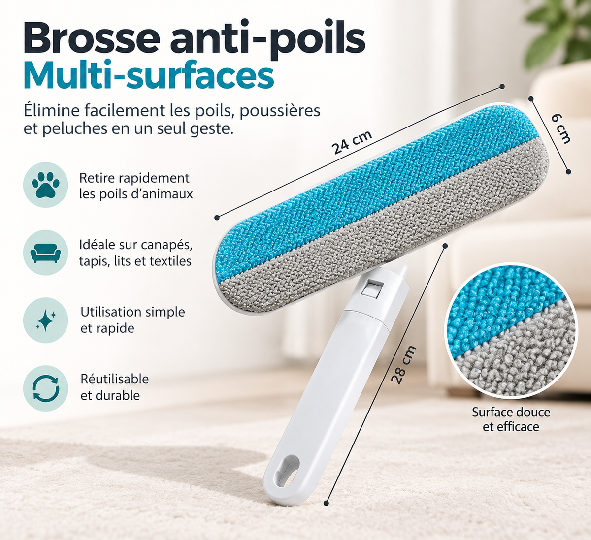 Brosse anti-poils chien et chat – détails et utilisation