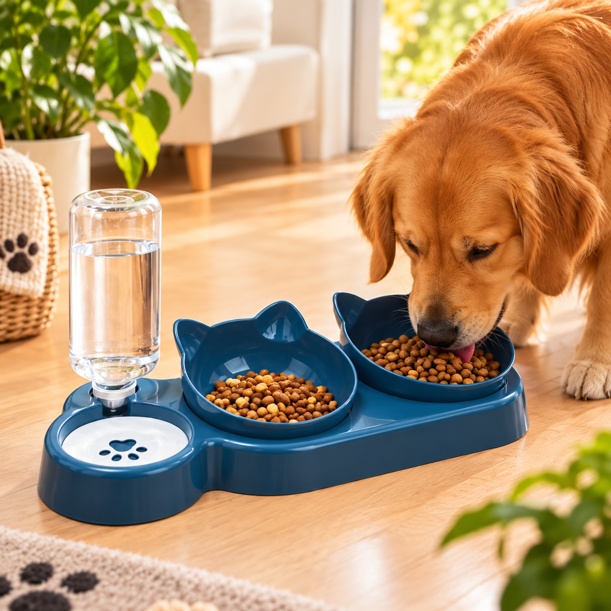 Station repas 3-en-1 pour chien avec distributeur d’eau